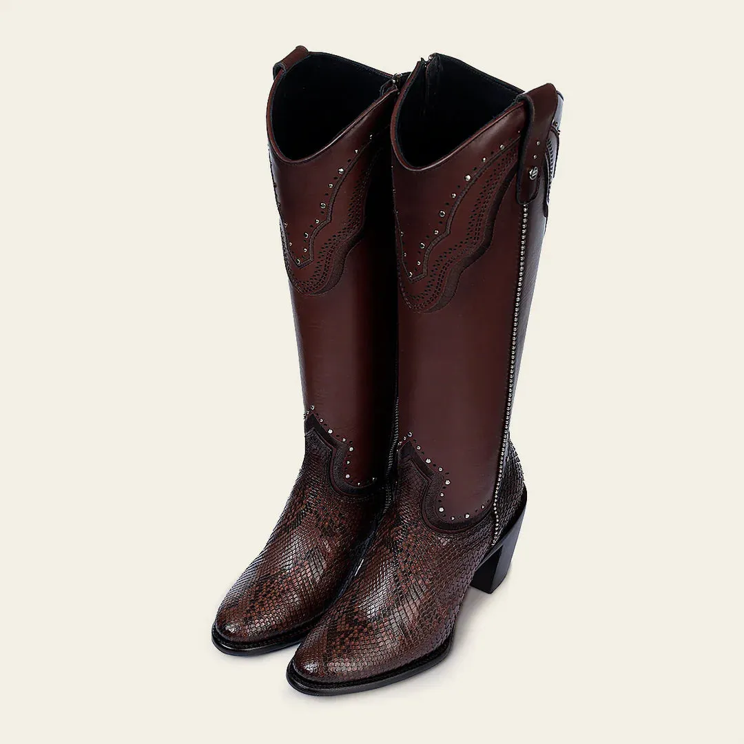 4V14PH - Cuadra chocolate western cowgirl python leather boots for women