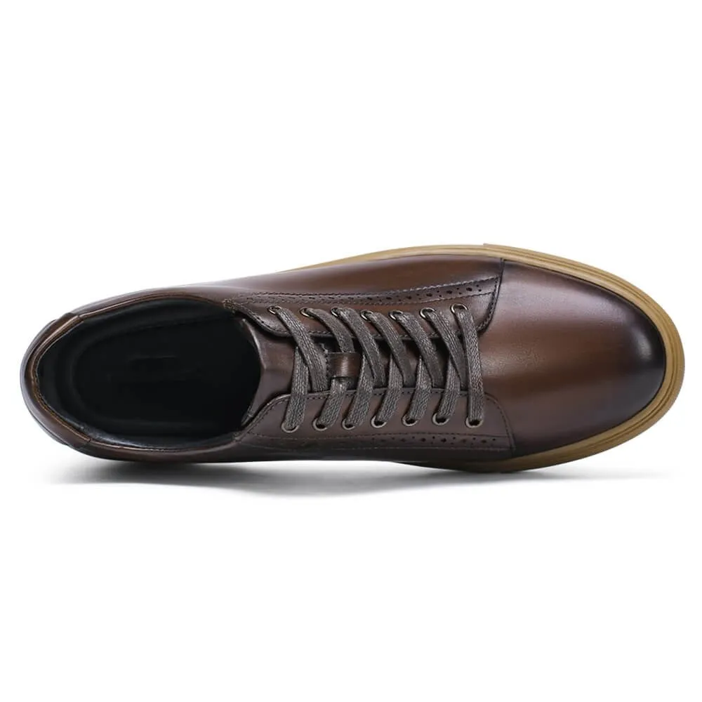 6 CM/2.36 Inches CMR CHAMARIPA Men's Casual Tall Elevator Sneakers - Brown Leather Shoes