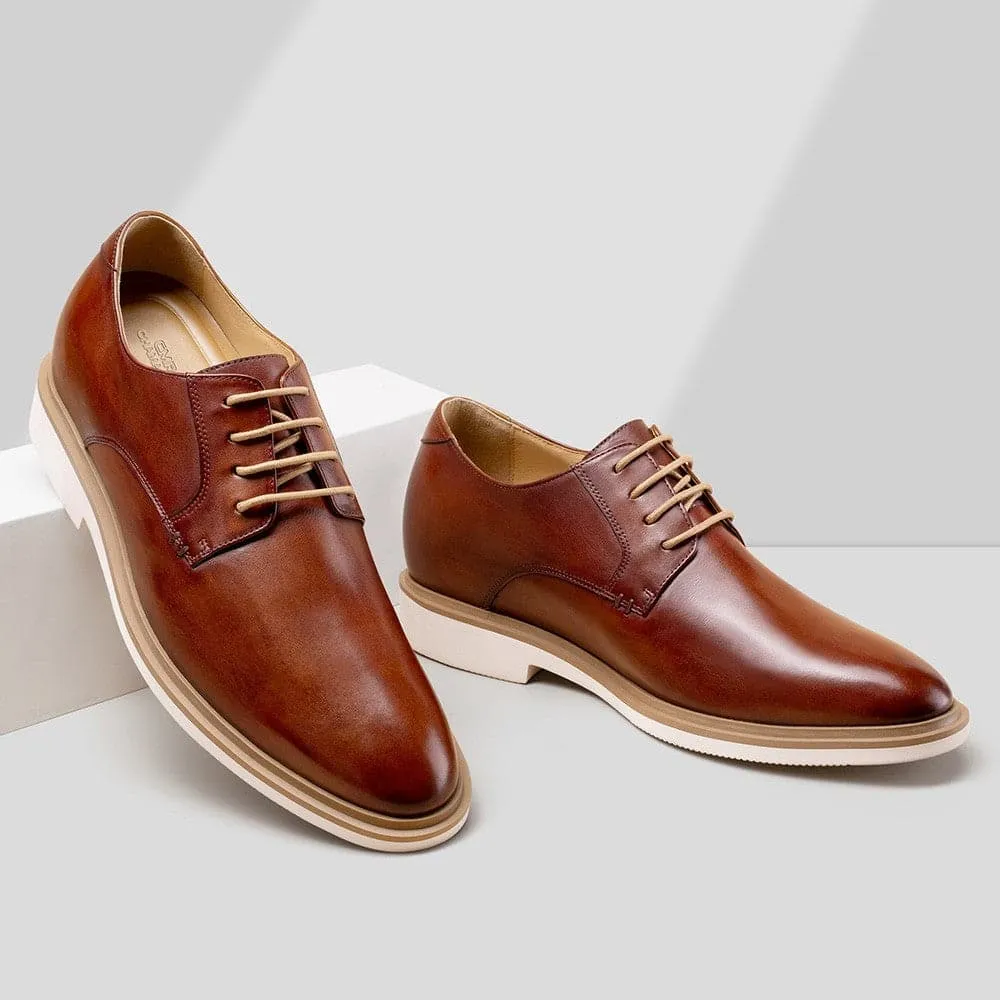 7CM / 2.76 Inches CMR CHAMARIPA Step Up Your Style with Men's Brown Cowhide Derby Elevator Dress Shoes