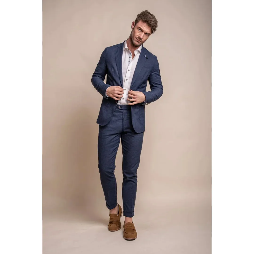 Alvari - Men's 2 Piece Summer Linen Navy Suit Business Wedding