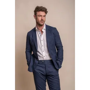 Alvari - Men's 2 Piece Summer Linen Navy Suit Business Wedding