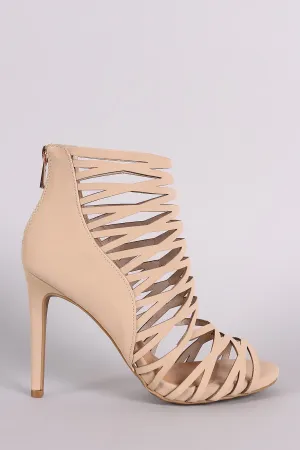 Anne Michelle Nubuck Caged Peep Toe Stiletto Heel