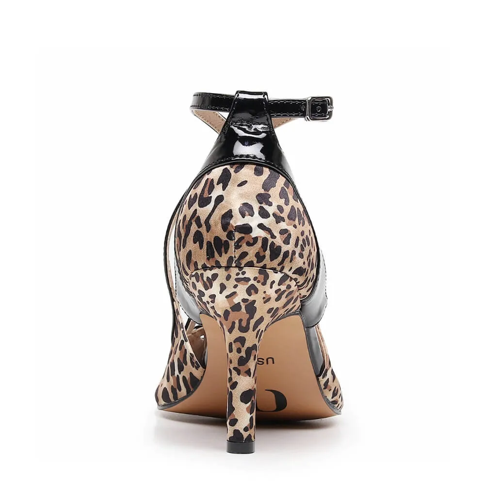 Arlette Wide Fit - Leopard Satin - Street Sole