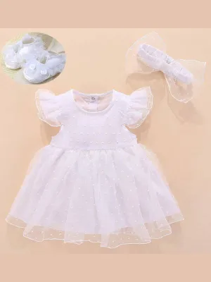 Baby Swiss Dot Tulle Dress With Matching Headband and Shoes