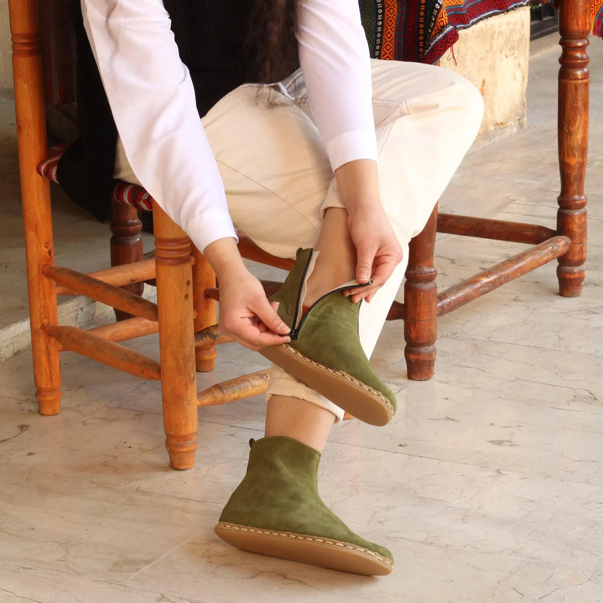 Barefoot Boots for Women with Zipper Green