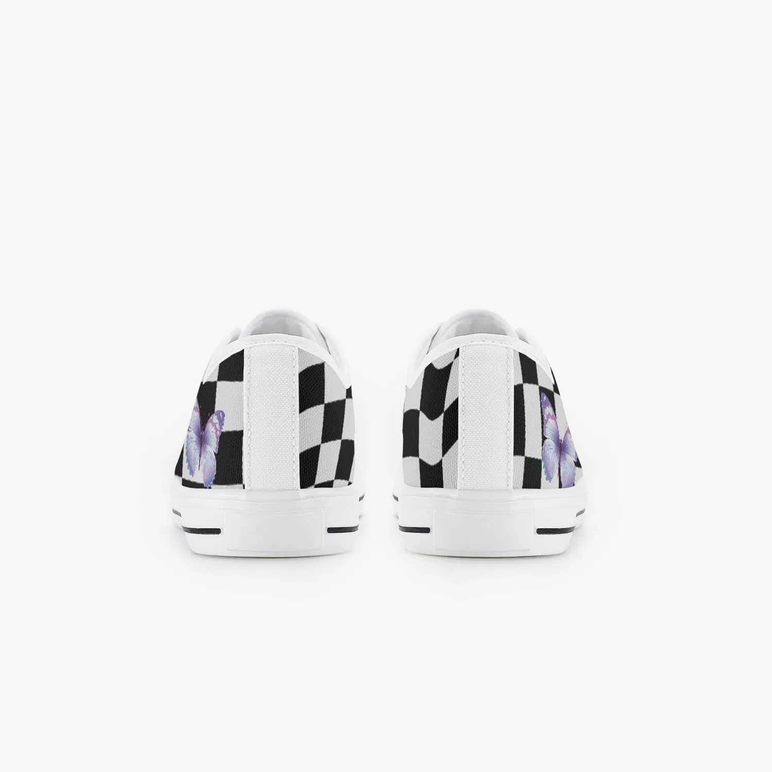 Black and White Wavy Checkerboard. Kid’s Low-Top Canvas Shoes