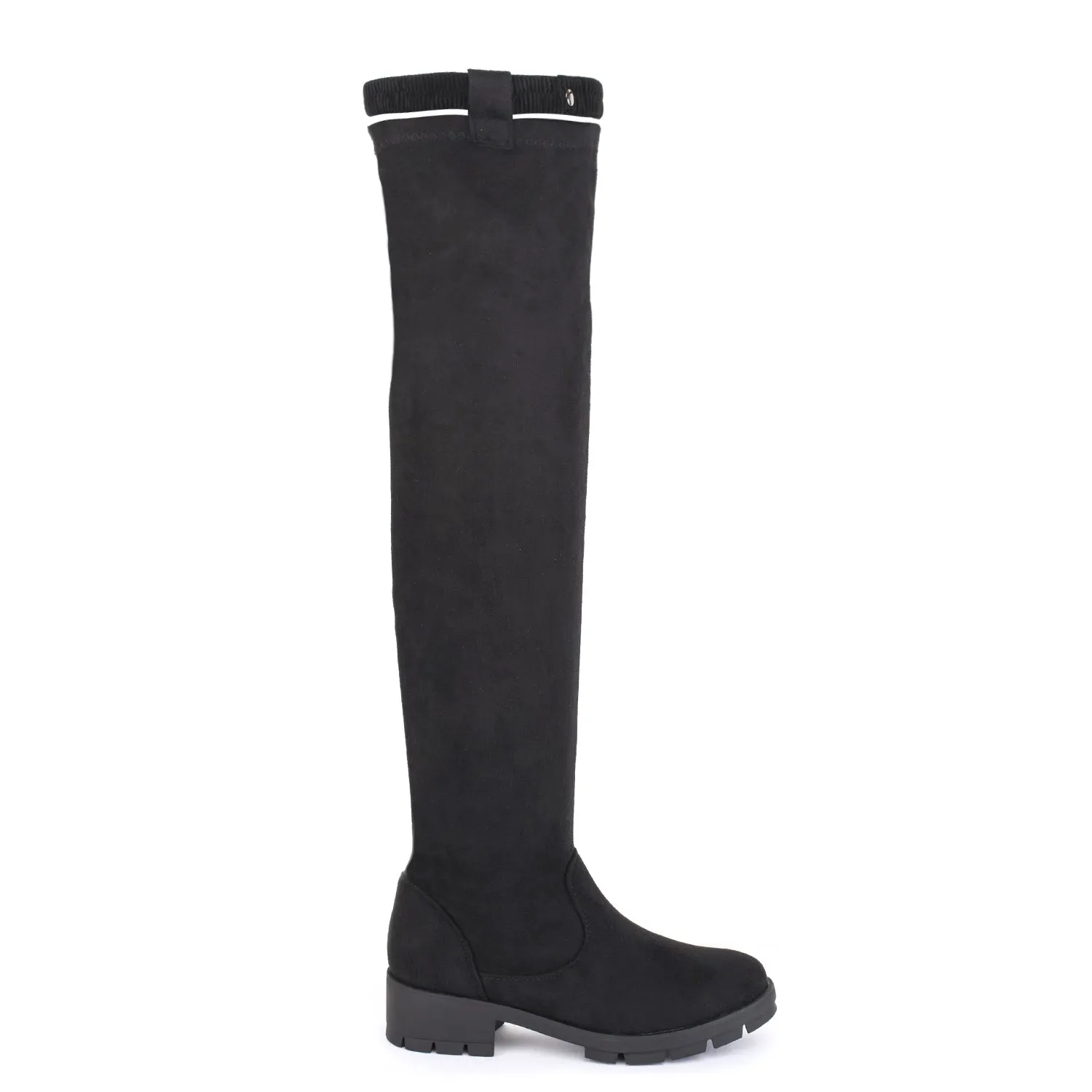 Black Over The Knee Chunky Flat Boots