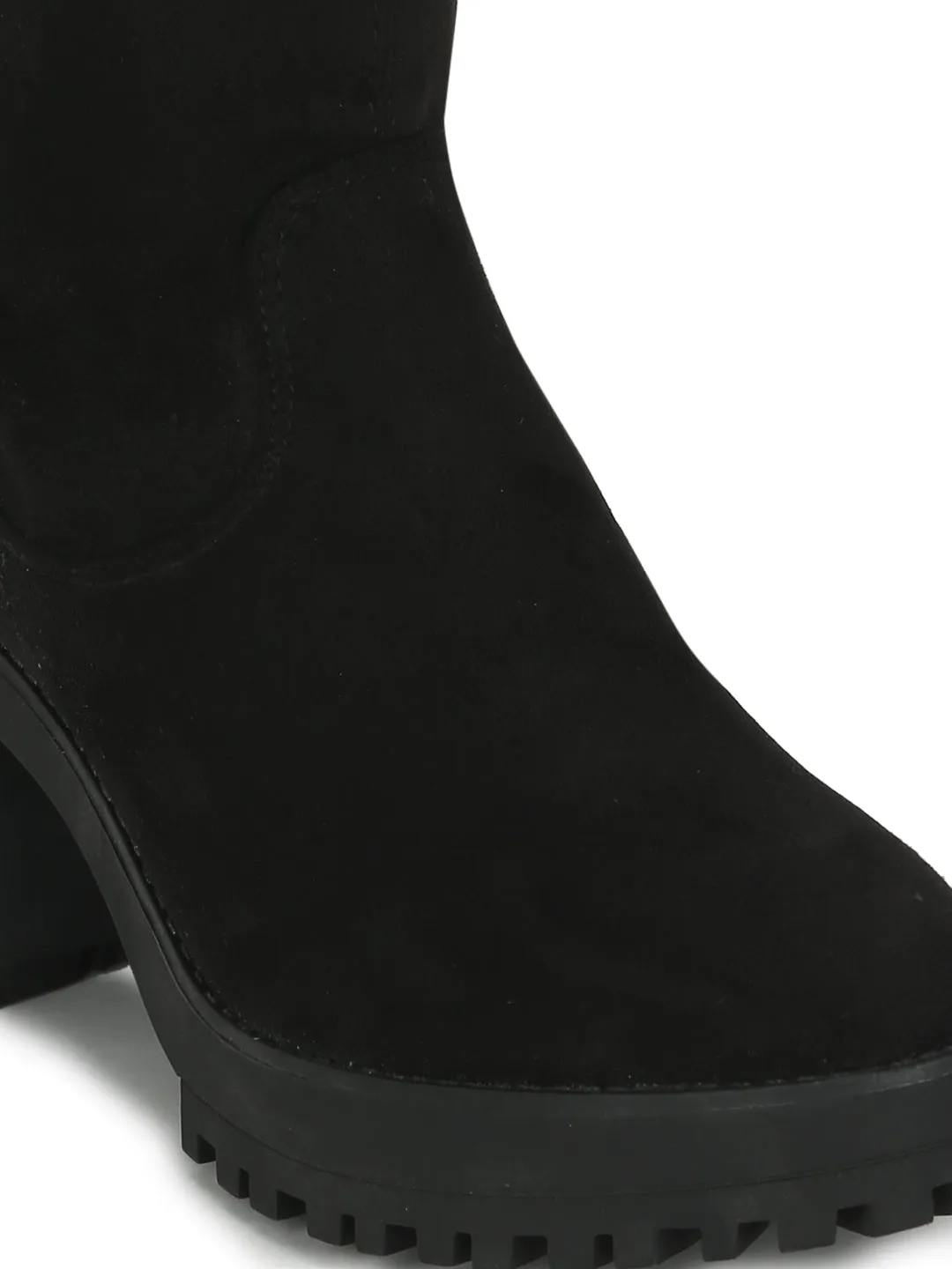 Black Stretch Micro Block Heel Long Boots