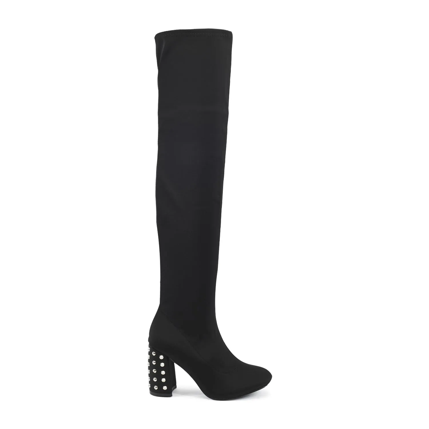 Black Studded Block Heel Over The Knee Boots