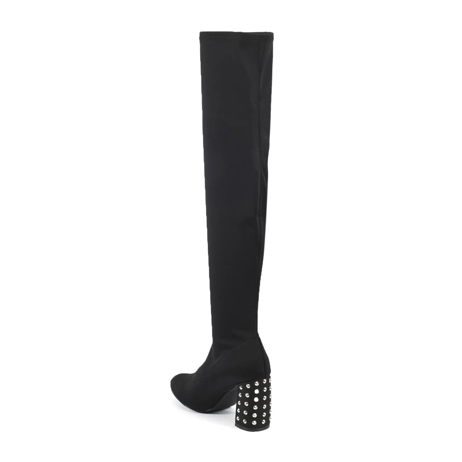 Black Studded Block Heel Over The Knee Boots