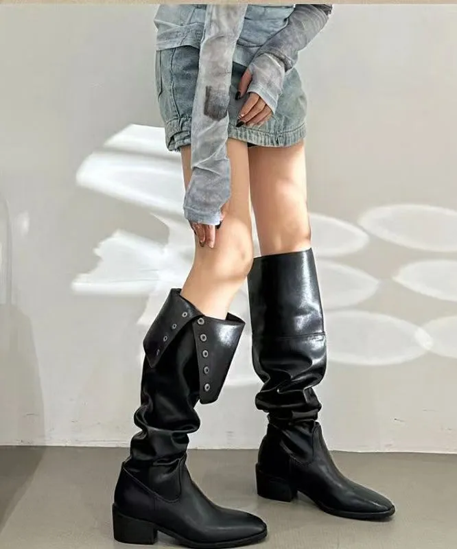 Boutique Black Splicing Rivet Long Boots