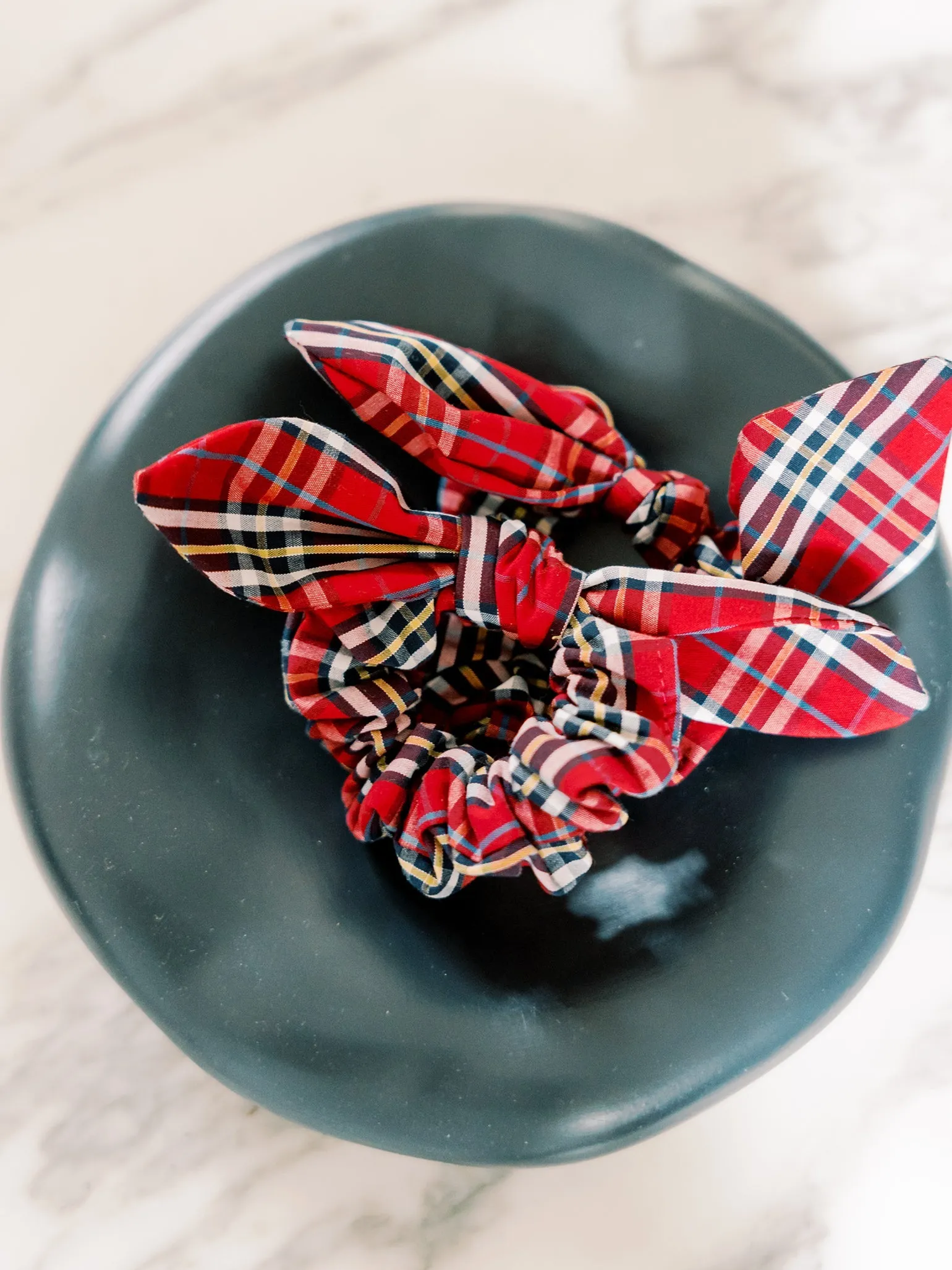 Burgundy Tartan Girl Bow Scrunchie