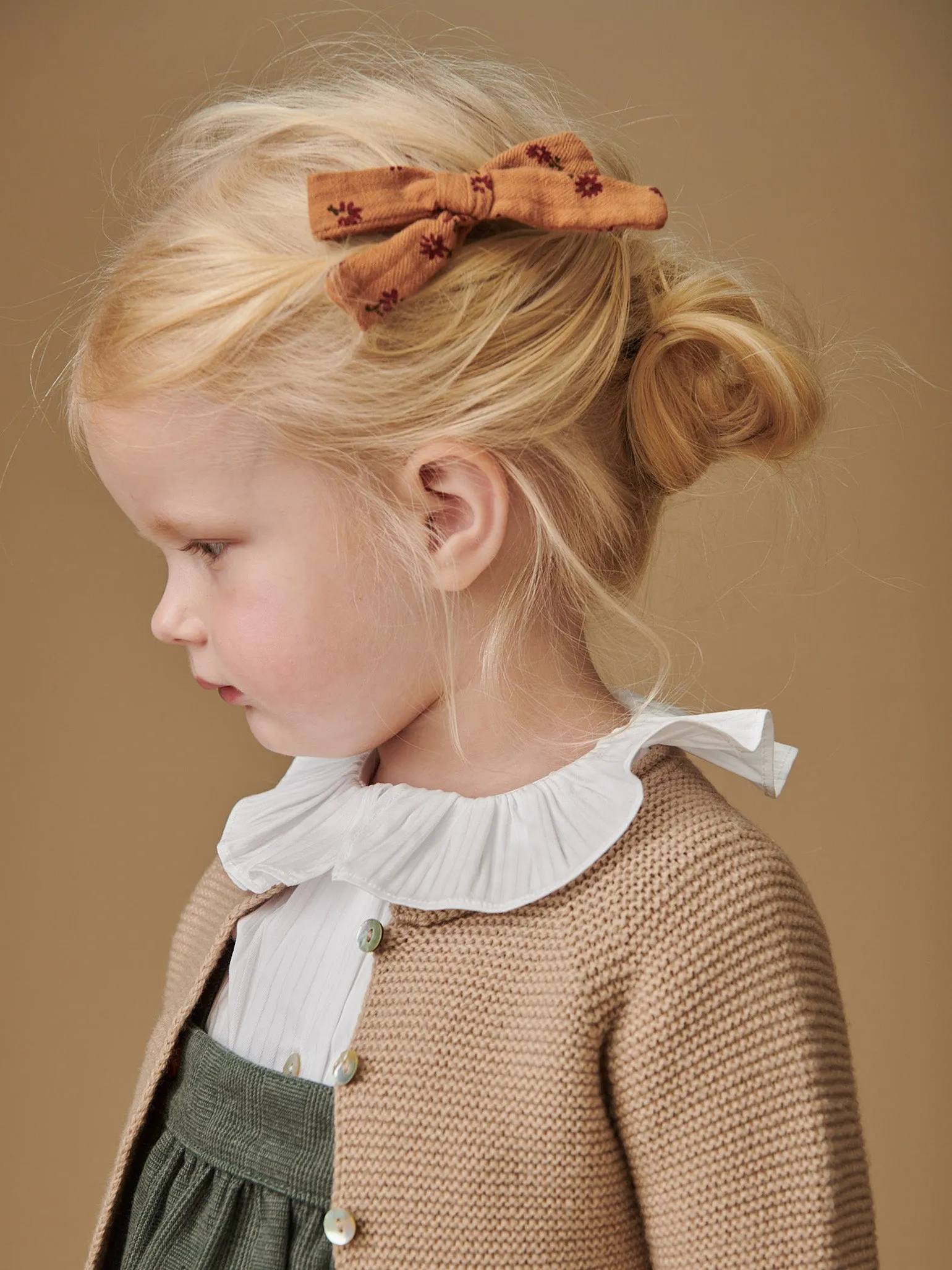 Caramel Floral Girl Soft Ribbon Bow Clip