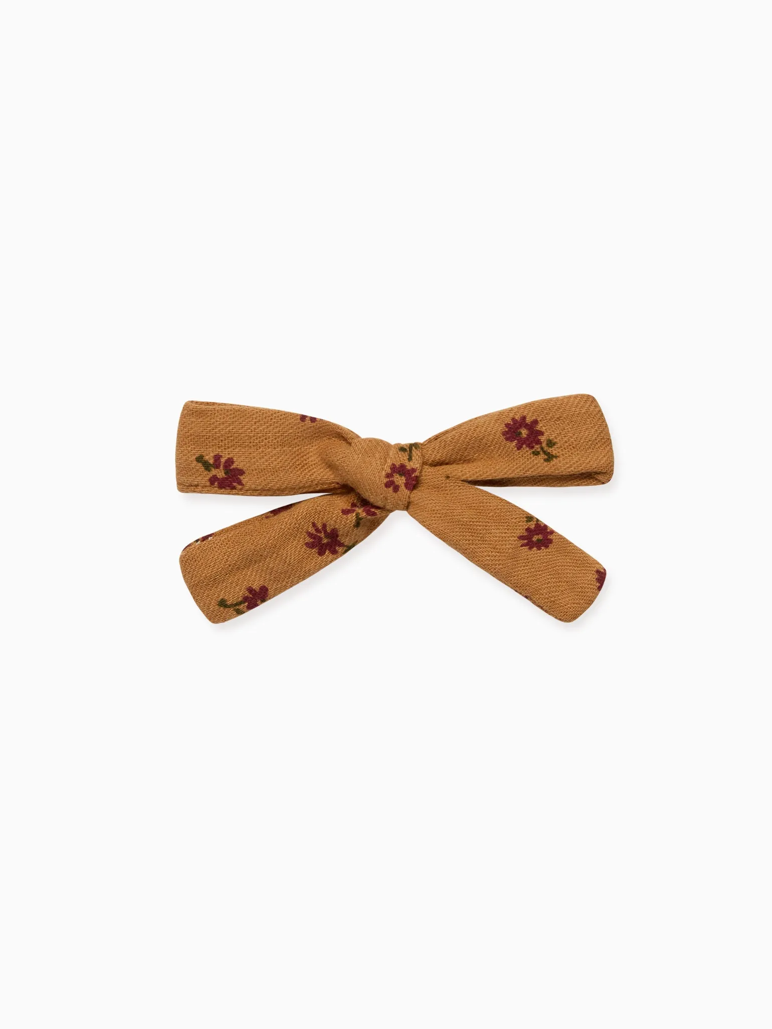 Caramel Floral Girl Soft Ribbon Bow Clip