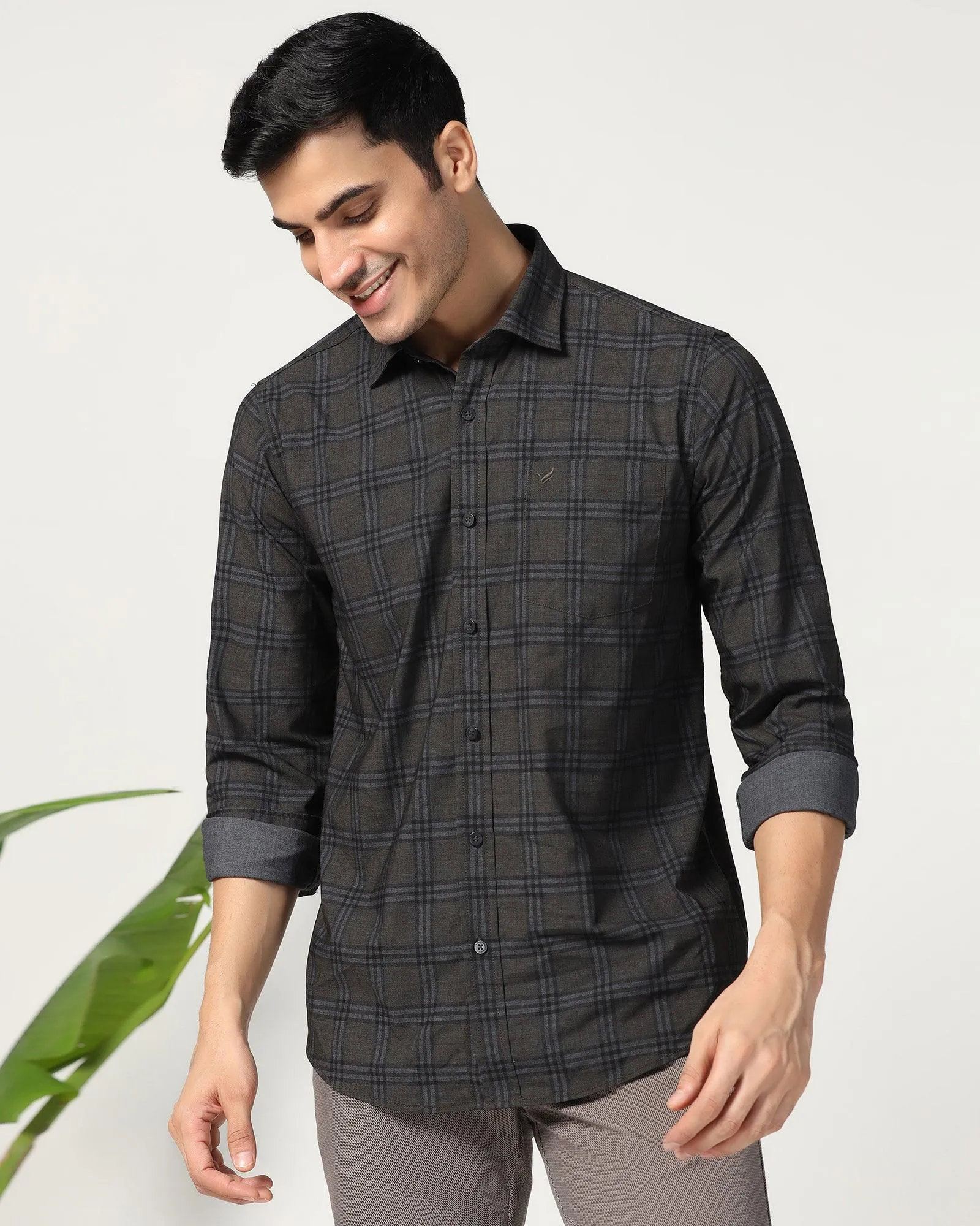 Casual Beige Check Shirt - Korio