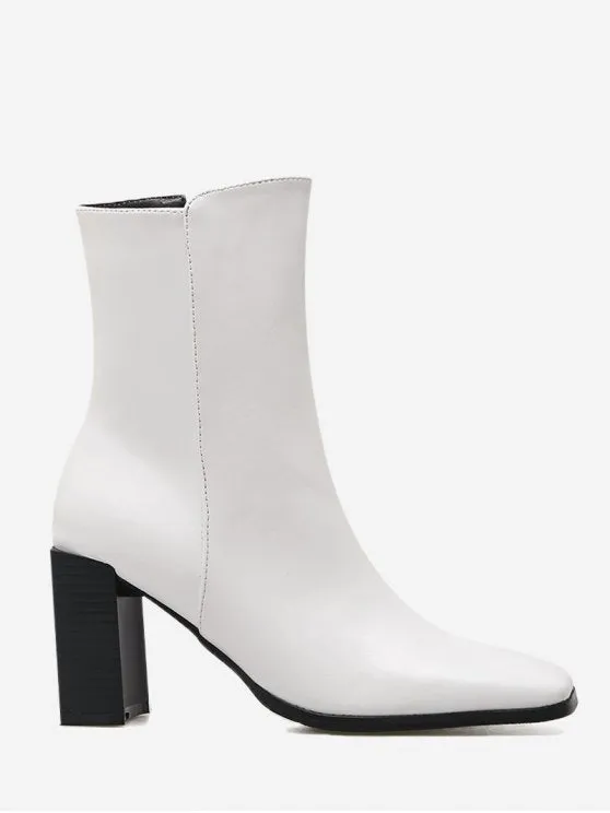 Chic Block Heel Square Toe Side Zipper Boots