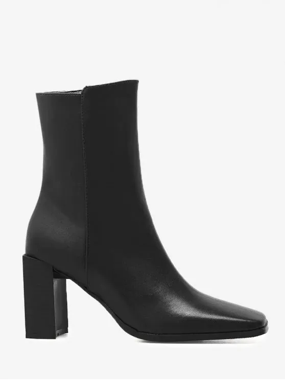 Chic Block Heel Square Toe Side Zipper Boots