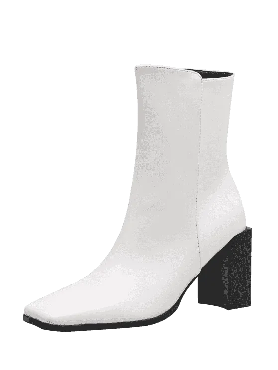 Chic Block Heel Square Toe Side Zipper Boots