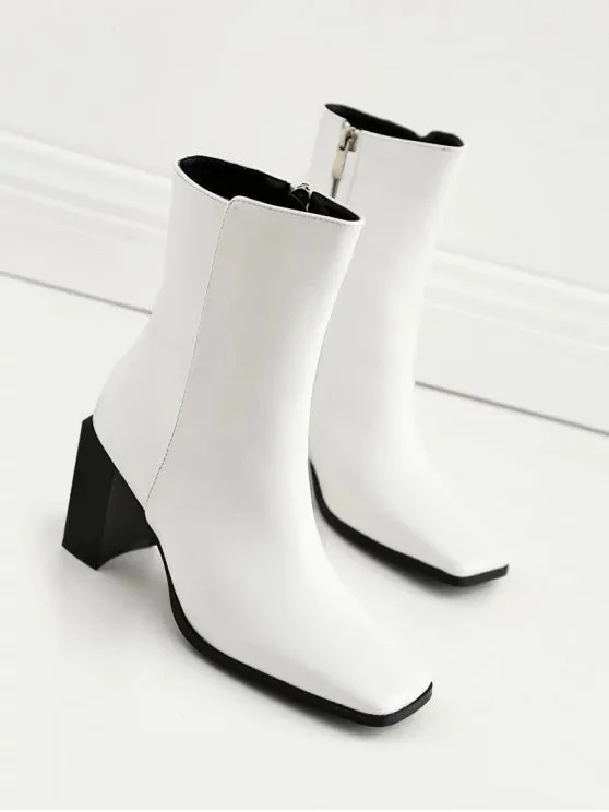 Chic Block Heel Square Toe Side Zipper Boots