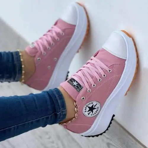 Chic Canvas Lace-Up Sneakers for Women – Trendy Casual Footwear