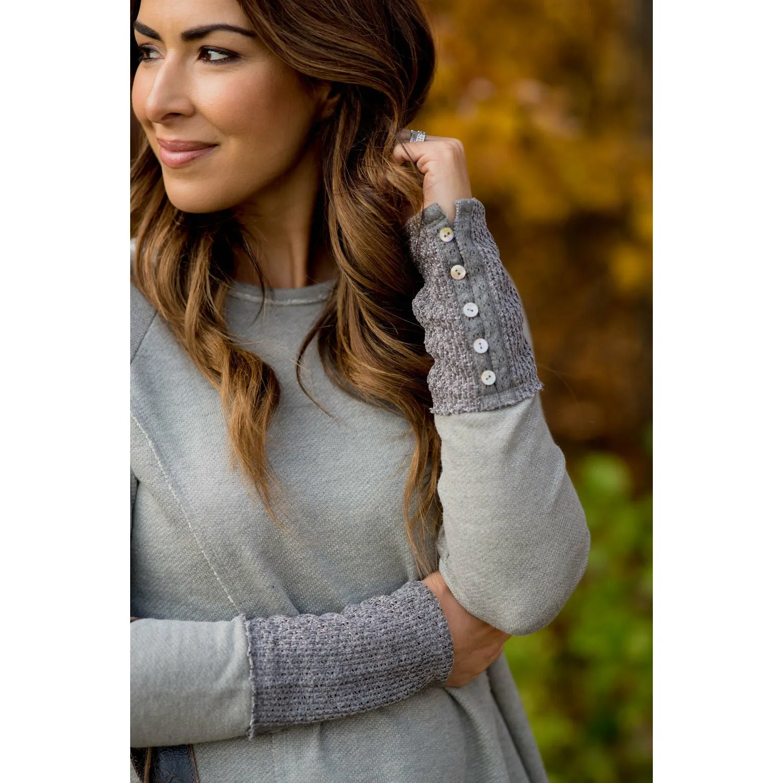 Chic Knitted Button Cuff Sweatshirt