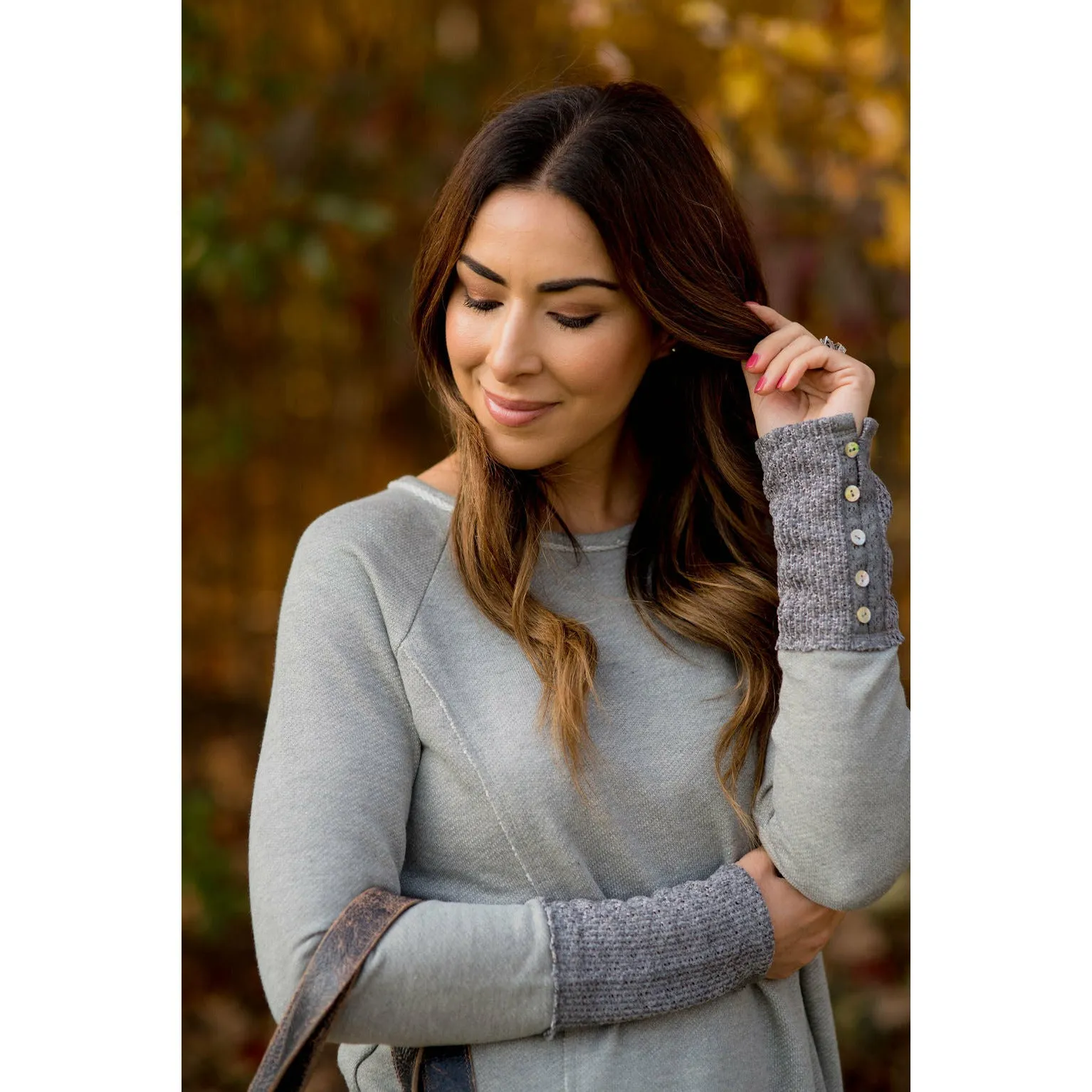 Chic Knitted Button Cuff Sweatshirt