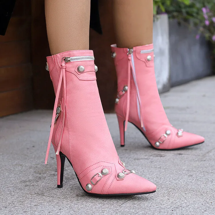 Chic Metallic Tassel Short Pointed High Heels Boots