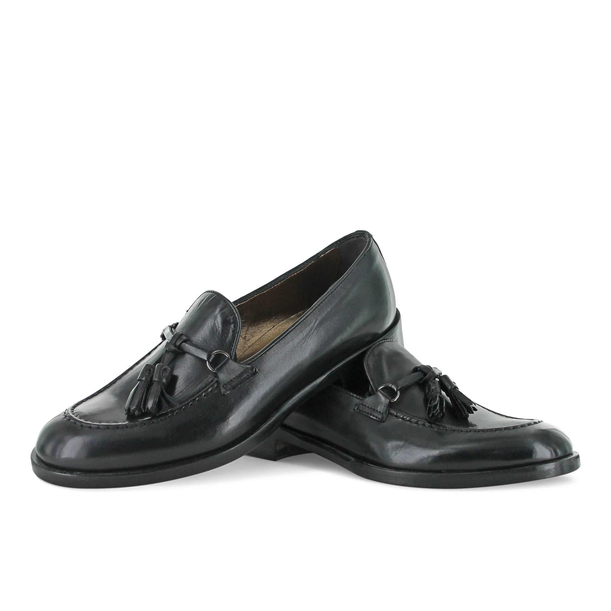 DOO7 - Black Leather Tassel Loafer