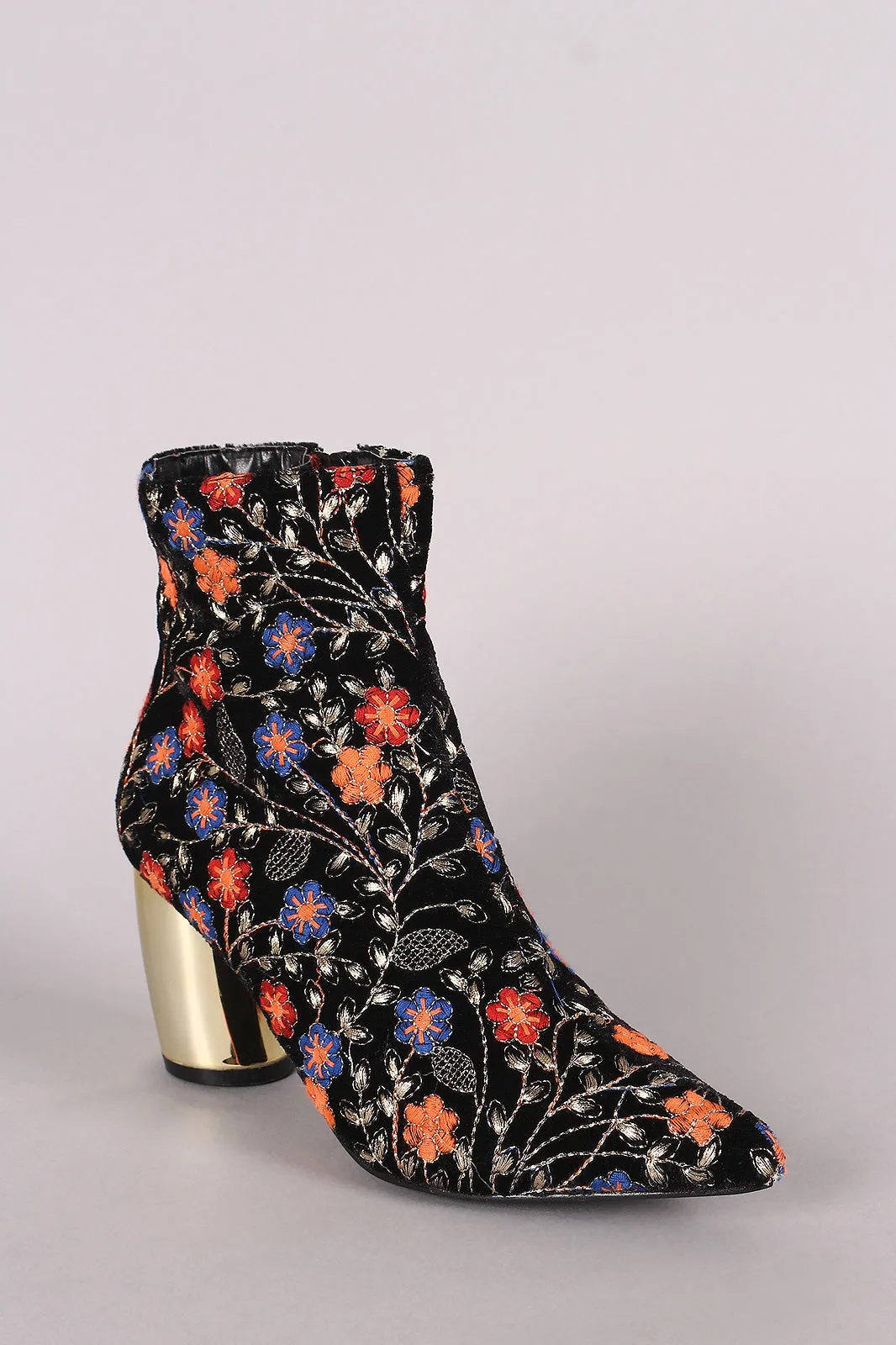 Embroidered Floral Banana Heeled Booties