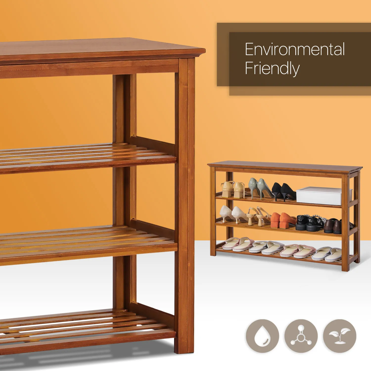 Entryway Shoe Shelf - 4 Tier - Brown