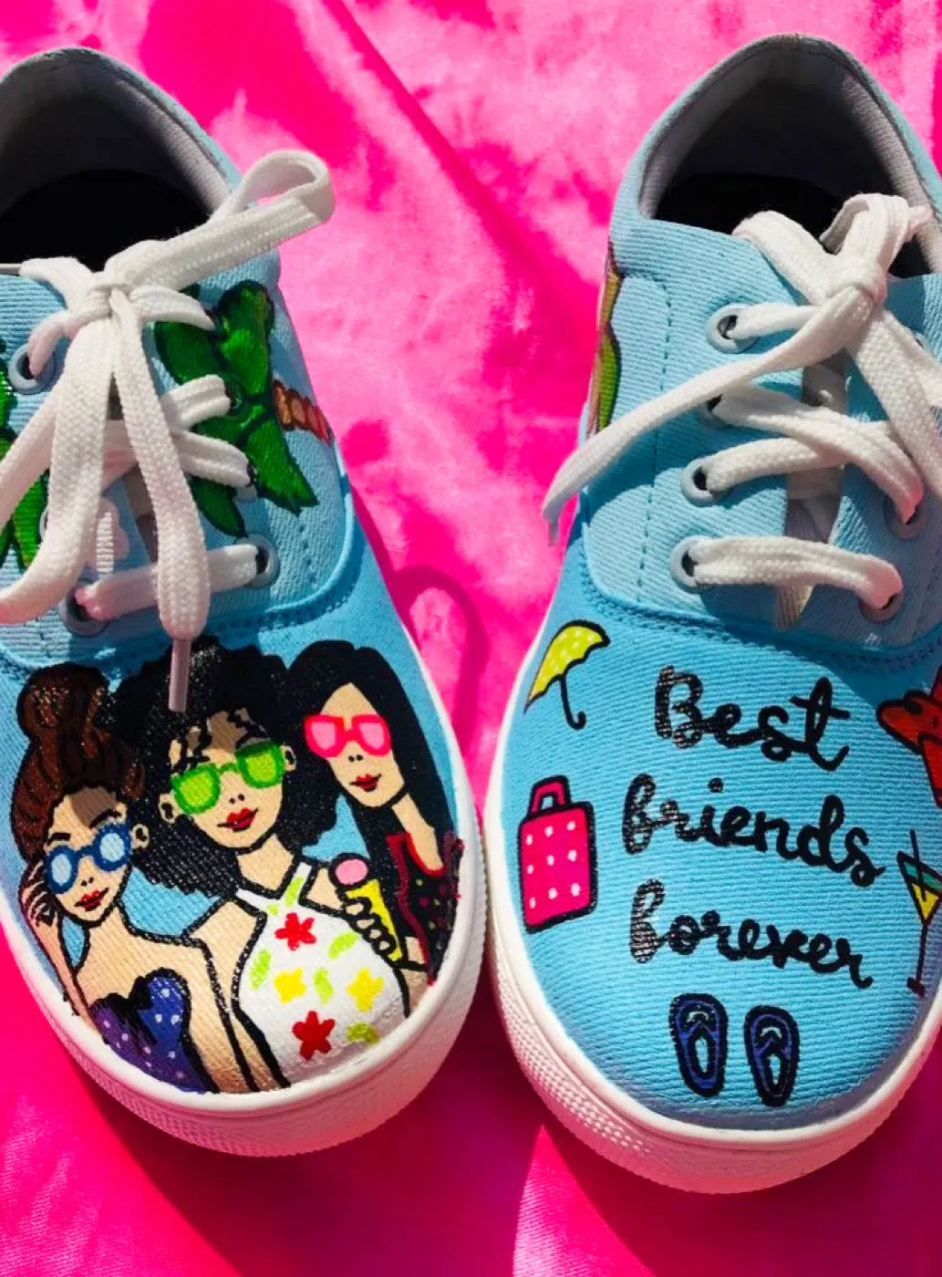 Funky N Trendy hand painted water resistant BFF theme blue casual shoes