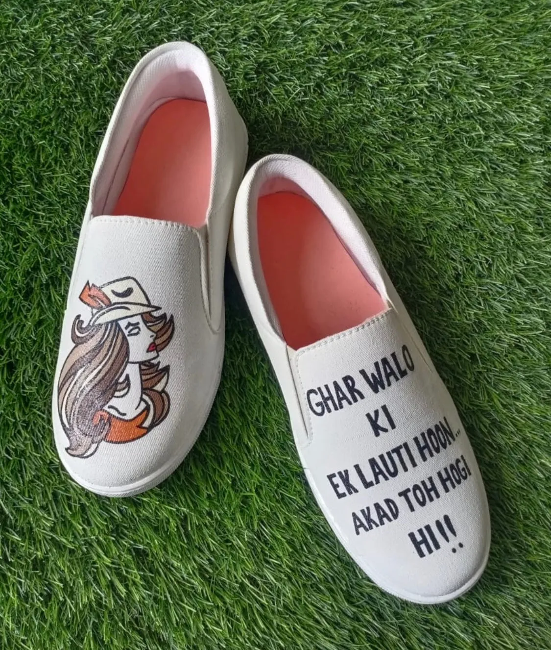 Funky N Trendy hand painted water resistant Quirky quote white shoes/ handpainted shoes/ women shoes / funky shoes/ white shoes for women