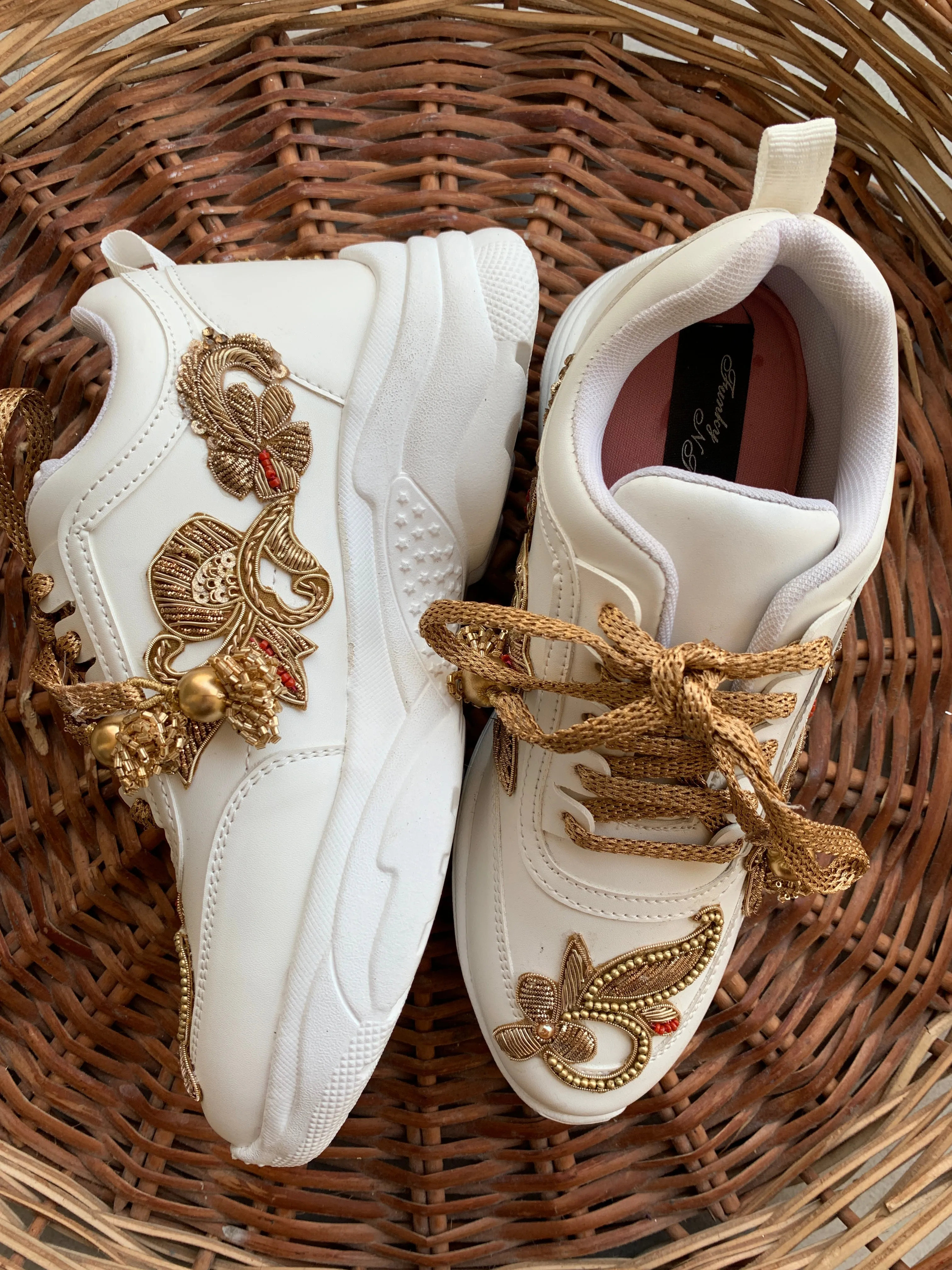 Funky N Trendy zardozi embroidery work bridal sneakers/ bridesmaid sneaker / golden sneakers