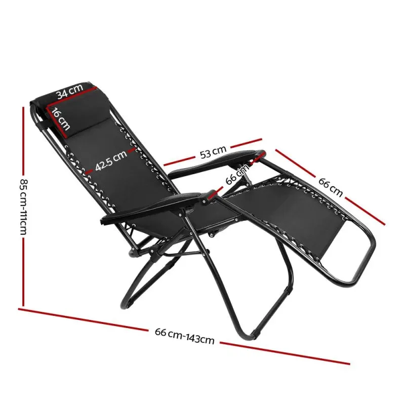 Gardeon Zero Gravity Reclining Outdoor Camping Chairs | Black | Set