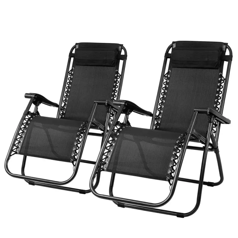 Gardeon Zero Gravity Reclining Outdoor Camping Chairs | Black | Set