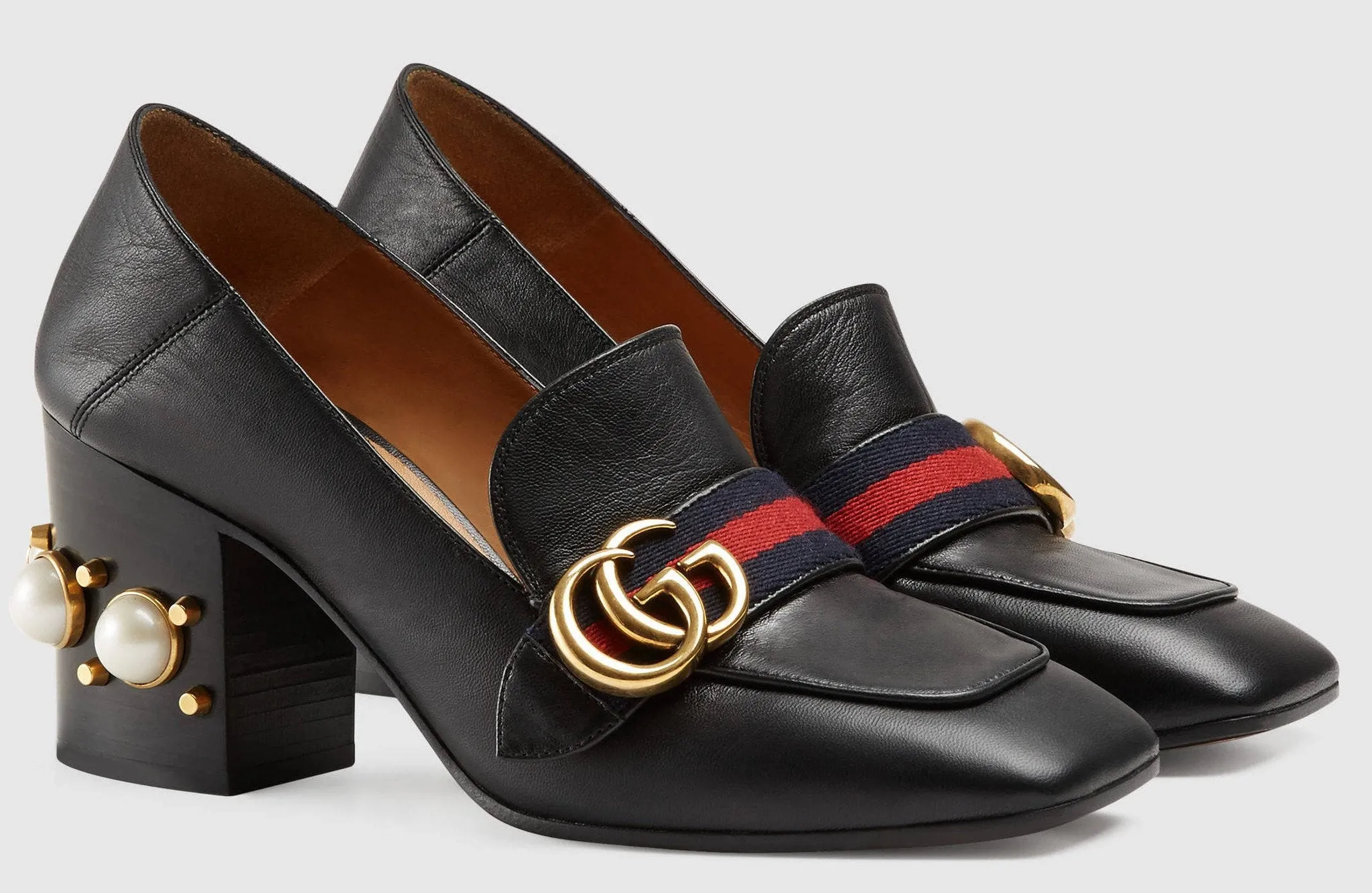 GG Leather Mid-Heel Loafer