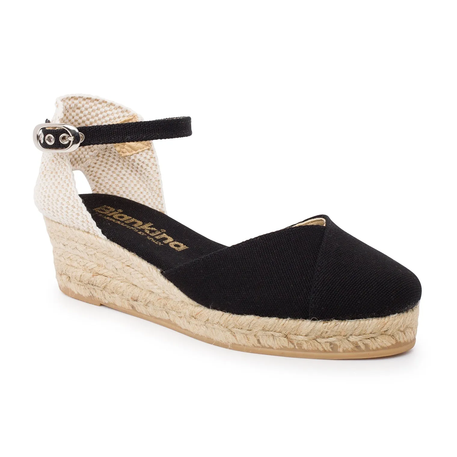 Girona Eco Canvas Vegan Espadrille Wedges - Black