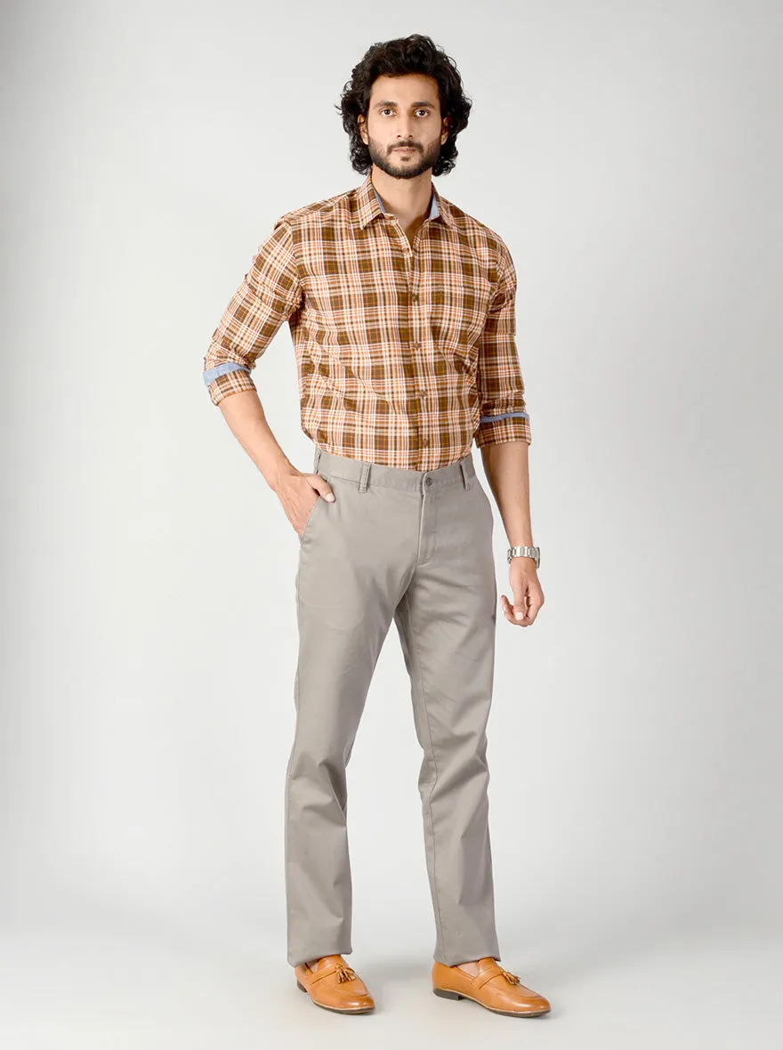 Grey Solid Slim Fit Casual Trouser | Greenfibre