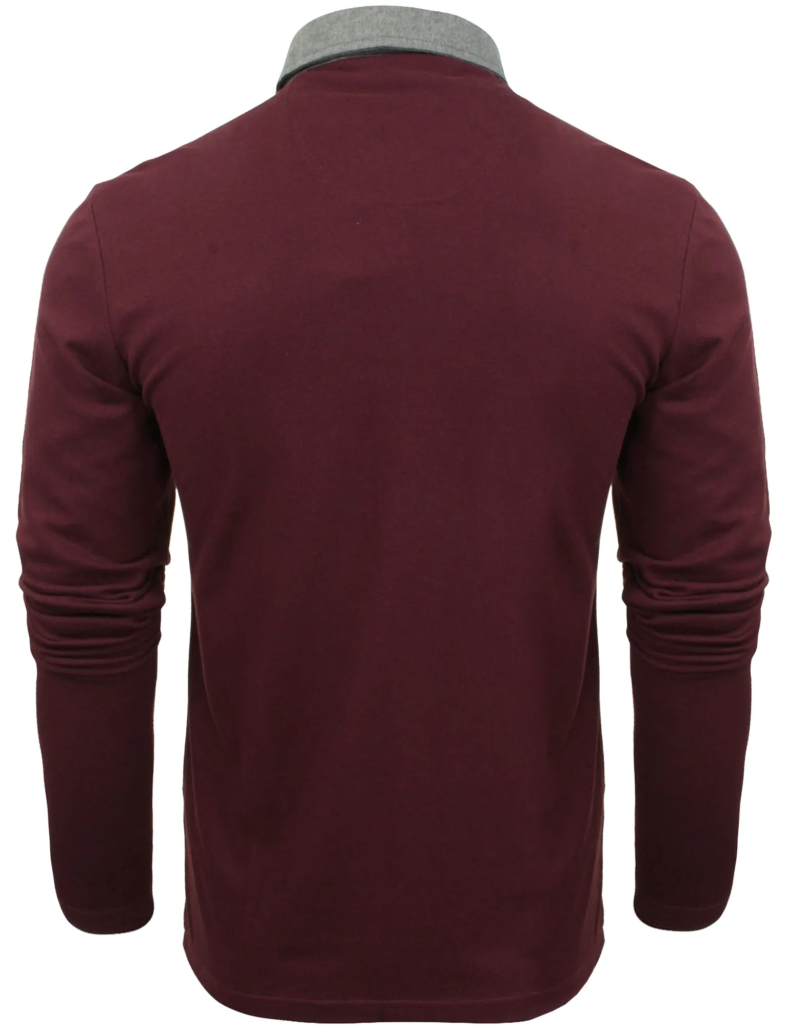 Herae Chambray Collar Long Sleeve Polo Shirt in Burgundy