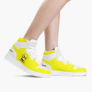 High-Top Leather Sneakers - White and Yellow