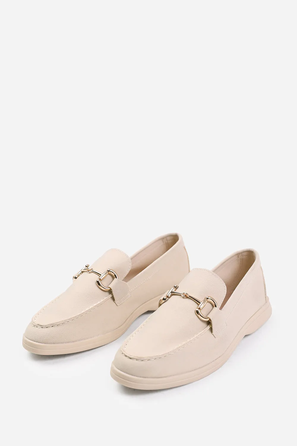 ITALY WIDE FIT SLIP ON LOAFER WITH METAL DETAILING IN BEIGE SUEDE