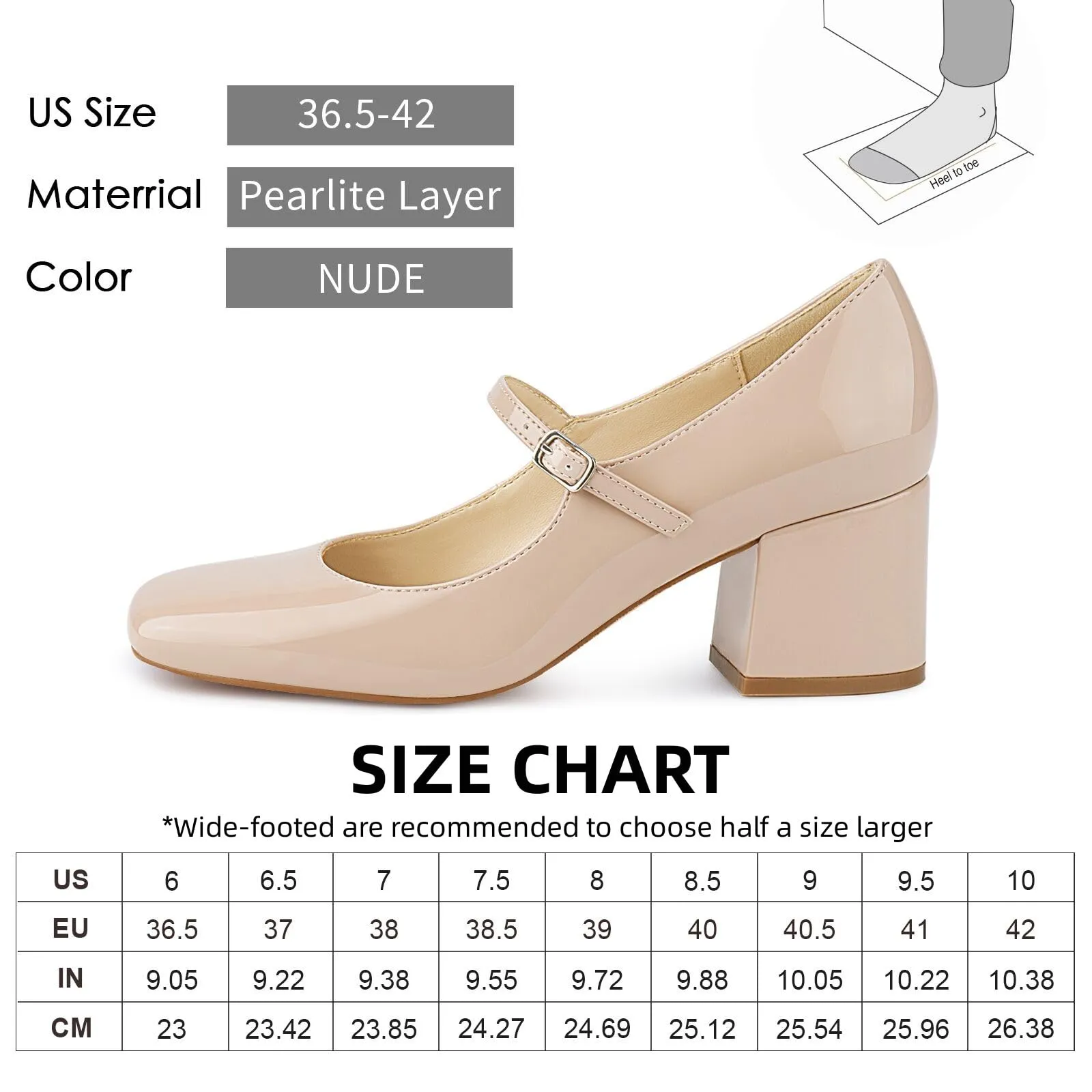 JENN ARDOR Block Heels for Women Chunky Heel, Mary Jane Closed Toe Work Pumps Comfortable Square Toe Dress Shoes