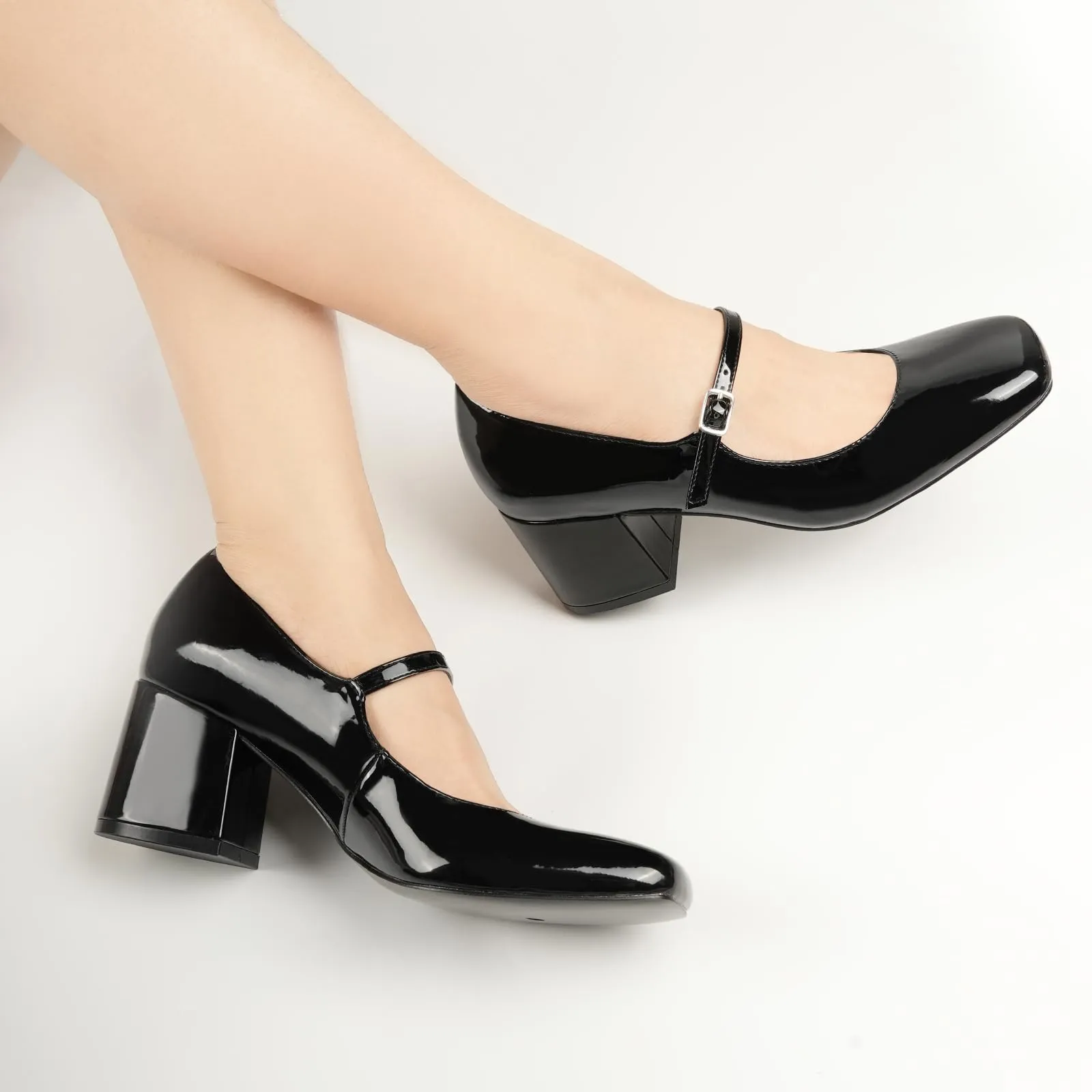 JENN ARDOR Block Heels for Women Chunky Heel, Mary Jane Closed Toe Work Pumps Comfortable Square Toe Dress Shoes