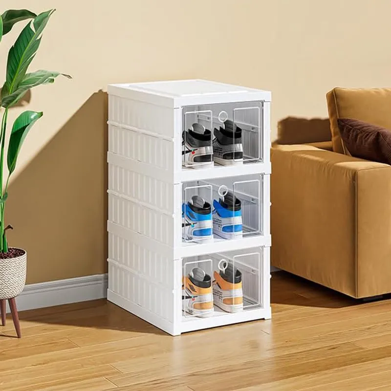 Kuber Industries 3 Layer Shoe Box for Storage|Multi-Purpose Plastic Shoe Rack|Installation Free Shoe Organizer|Pack of 5|White|