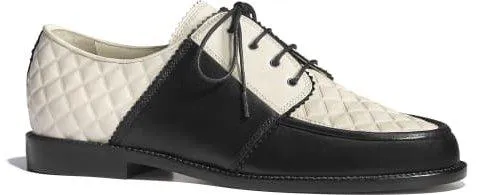 Lace-up Leather Loafers - White/Black, Beige/Black, Gold/Black