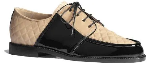 Lace-up Leather Loafers - White/Black, Beige/Black, Gold/Black