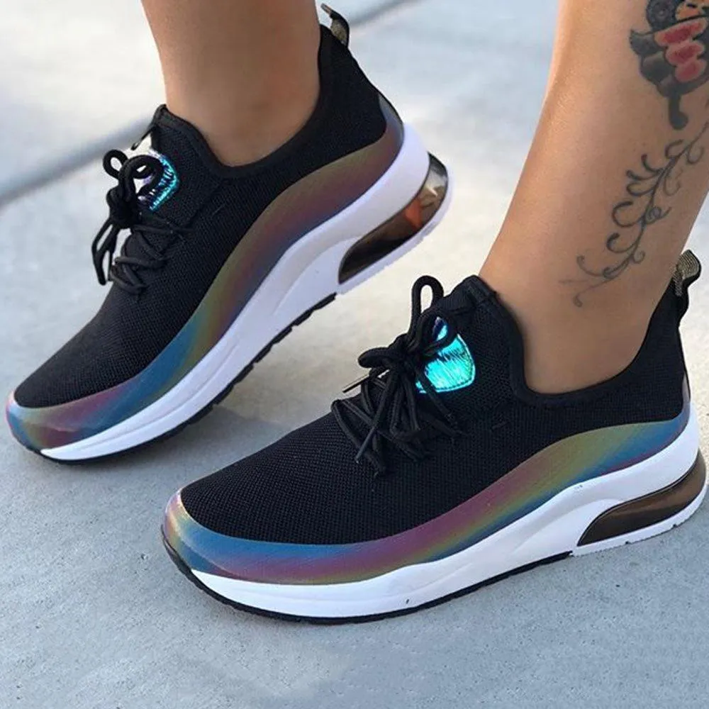 Lace-Up Round Toe Low-Cut Upper Color Block Sneakers