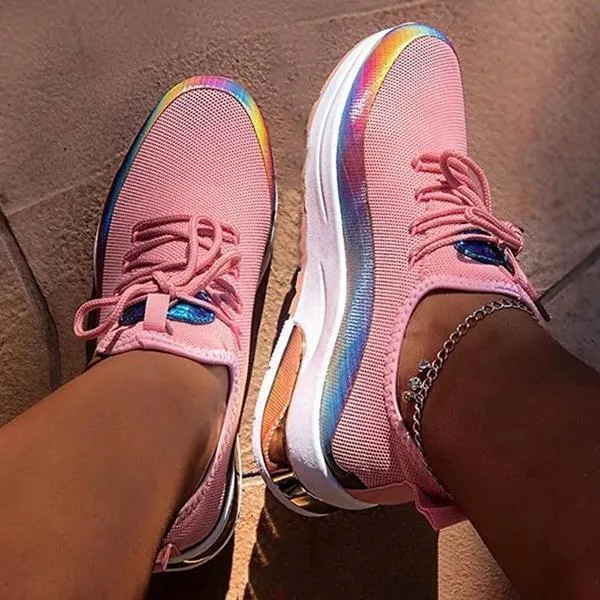 Lace-Up Round Toe Low-Cut Upper Color Block Sneakers