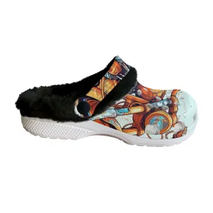 MC # 10 Men's Classic Clogs with Fleece, motorcycle print