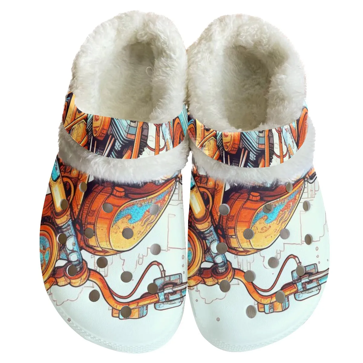 MC # 10 Men's Classic Clogs with Fleece, motorcycle print